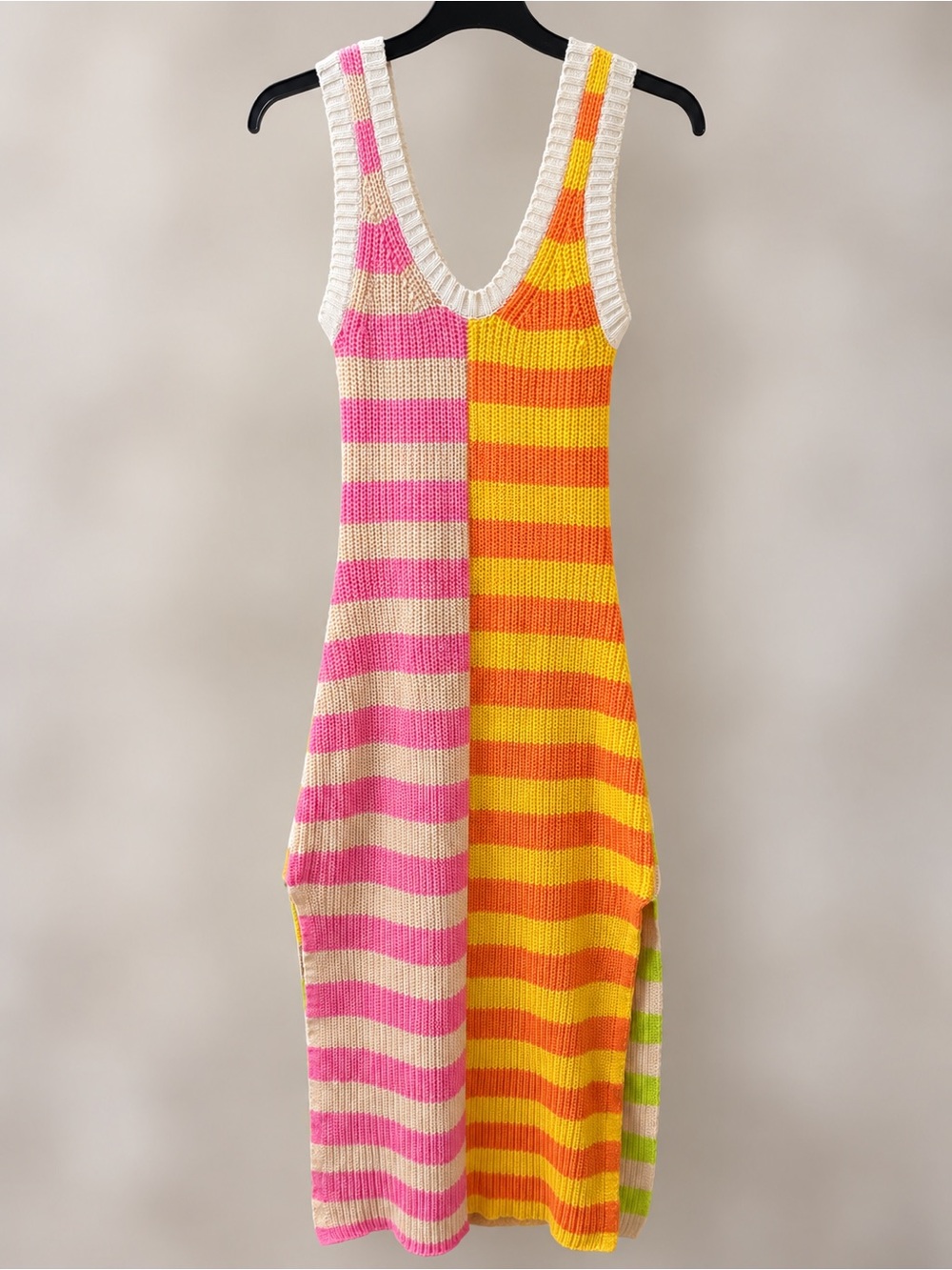 STAUD Seashore Striped Rib Knit Colorblock Midi Dress Small Resort - Picture 3 of 6